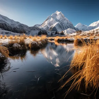 Snow-capped mountain reflected in a lake - Image 2