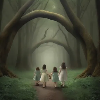 Scene of children in an enchanted forest learning wisdom from talking trees - Image 4