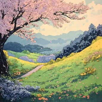 Springtime Cherry Blossom Meadow