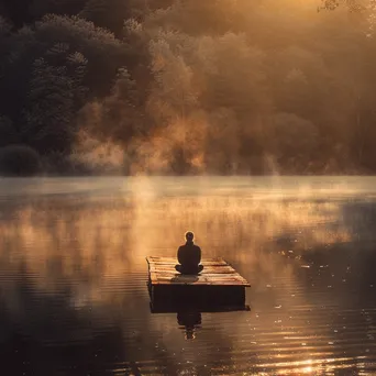 Yogi meditating on a dock at sunrise - Image 4