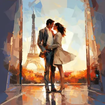 Low-poly depiction of a couple under the Parisian Eiffel Tower - Image 3