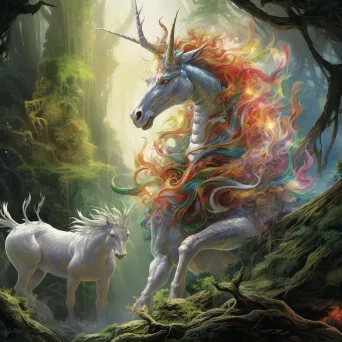 Image of a fusion of Chinese dragon and Western unicorn in a fantasy forest - Image 2