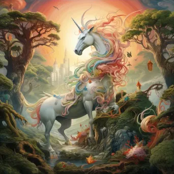 Image of a fusion of Chinese dragon and Western unicorn in a fantasy forest - Image 3