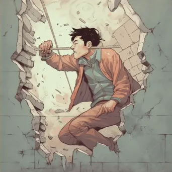 Man breaking through a concrete wall, symbolizing escape - Image 4