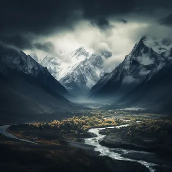 Thunderstorm over Snow-Capped Peaks