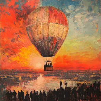 Impressionist artwork of the first hot-air balloon flight amidst a vibrant sunset - Image 4