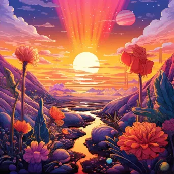 Surface of an alien world with exotic flora and double sunset - Image 2