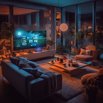 High-tech living room with smart devices and cozy lighting - Image 1