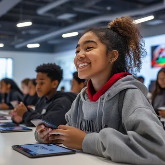 Diverse students engaging in classes at a smart urban learning center - Image 1