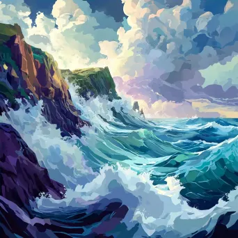 Dramatic low poly representation of waves crashing against a cliff - Image 4