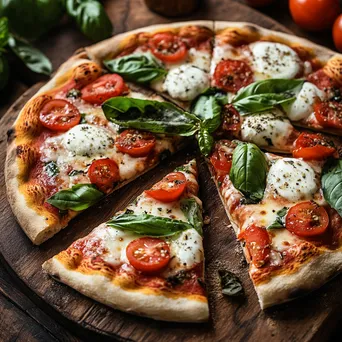 Pizza with fresh toppings on a wooden board - Image 1