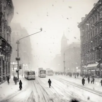 Illustration of a severe snowstorm in a city with heavy snowfall reducing visibility. - Image 3