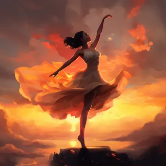 Silhouette of a ballet dancer mid-jump against a dramatic sunset - Image 1