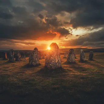 Stone Circle at Sunset with Stormy Sky