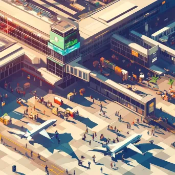 Isometric and low poly view of a bustling airport terminal with passengers in motion - Image 4