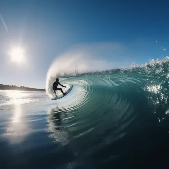 Surfer riding a huge wave with water splashing behind - Image 2