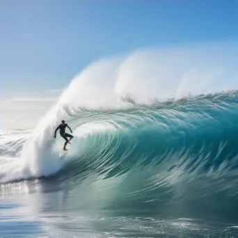 Surfer riding a huge wave with water splashing behind - Image 4