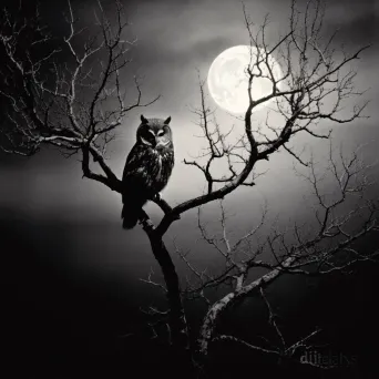 Wise old owl perched on a branch of an ancient tree under the moonlight - Image 1