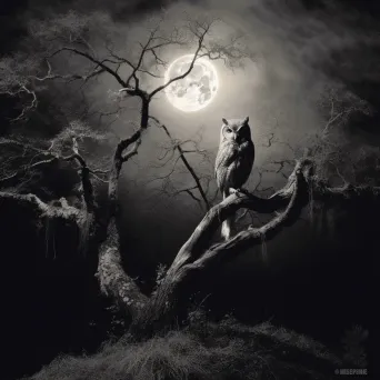 Wise old owl perched on a branch of an ancient tree under the moonlight - Image 2