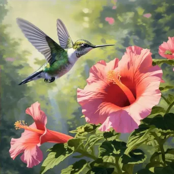 Hummingbird feeding on nectar from a vibrant hibiscus flower - Image 4