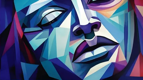 Low poly interpretation of an abstract facial expression in bold blues and purples - Image 2