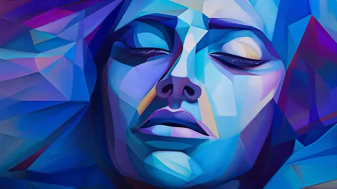 Low poly interpretation of an abstract facial expression in bold blues and purples - Image 3