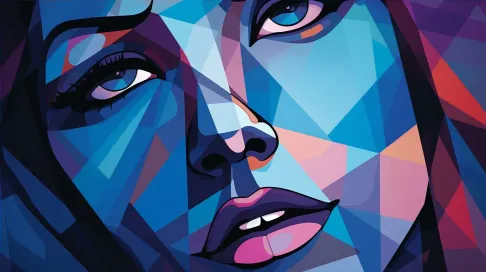 Low poly interpretation of an abstract facial expression in bold blues and purples - Image 4