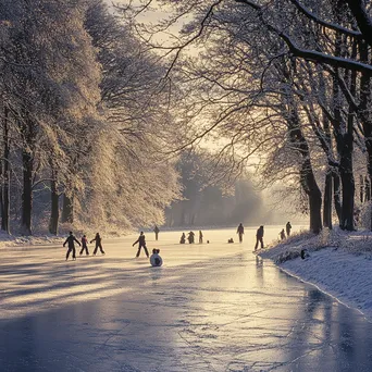 Family ice skating on a frozen lake - Image 1