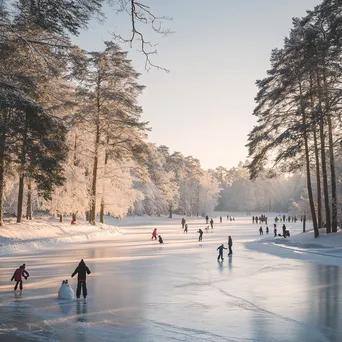 Family ice skating on a frozen lake - Image 2