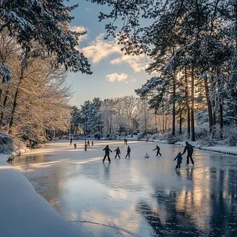 Family ice skating on a frozen lake - Image 3