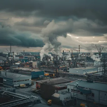 Industrial park with factories and cranes under cloudy sky - Image 1