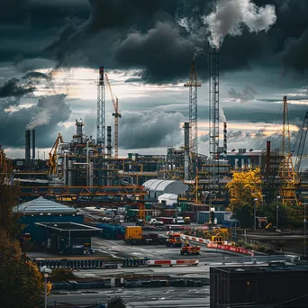 Industrial park with factories and cranes under cloudy sky - Image 3