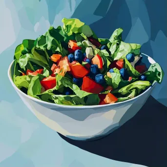 Fresh salad bowl illustrated in low poly, geometric style and bright colors - Image 1