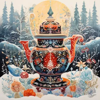 Samovar Tea Ceremony in Russian Winter