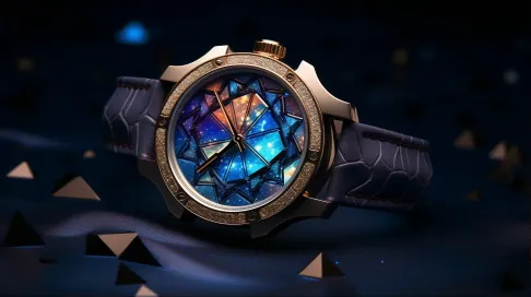 Low poly wristwatch with a starry night sky dial and celestial detailing - Image 1