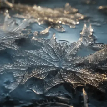 Close-up macro texture of ice patterns on frozen puddle - Image 4