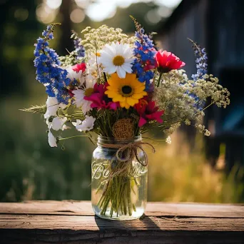 Rustic mason jar with wildflowers - Image 1