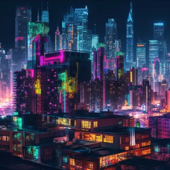 Aerial view of vibrant cityscape at night with neon lights - Image 4