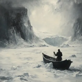 Oil painting of a Victorian-era explorer discovering an uncharted snowy Arctic landscape - Image 1