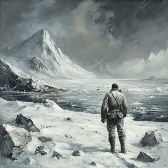 Oil painting of a Victorian-era explorer discovering an uncharted snowy Arctic landscape - Image 2