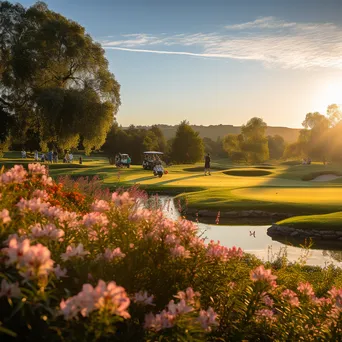 Golfers playing on a luxury golf course surrounded by flowers - Image 1