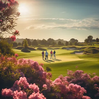 Golfers playing on a luxury golf course surrounded by flowers - Image 3