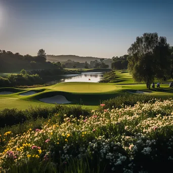 Golfers playing on a luxury golf course surrounded by flowers - Image 4