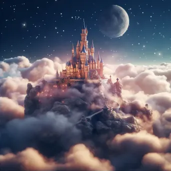 Enchanted Castle in the Sky with Mythical Creatures