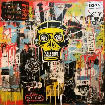 Graffiti style, Basquiat-inspired street art on war relics symbolizing peace and struggle - Image 4