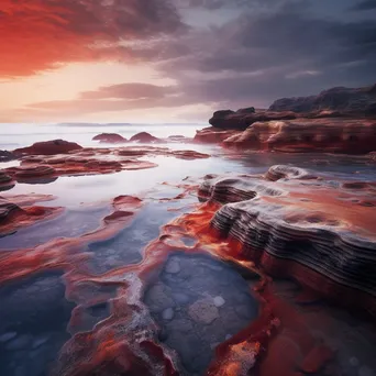 A beach with waves resembling colorful paint under a dramatic sky, creating a surreal effect. - Image 4