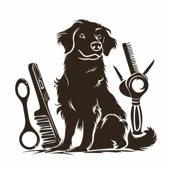 Pet grooming salon logo with cute dog silhouette and tools - Image 1