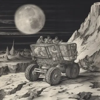 Lunar rover exploring the rugged terrain of the moon with Earth visible in the sky above - Image 2