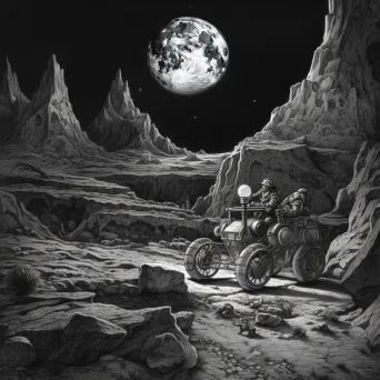 Lunar rover exploring the rugged terrain of the moon with Earth visible in the sky above - Image 4