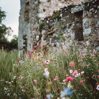 Ancient castle ruins with blooming wildflowers - Image 1